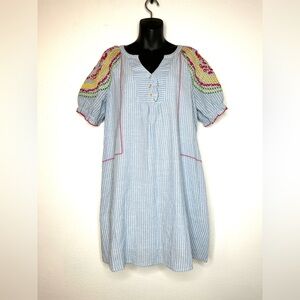 The Impeccable Pig Womens Dress S Striped Floral Embroidery Cotton Boho Western